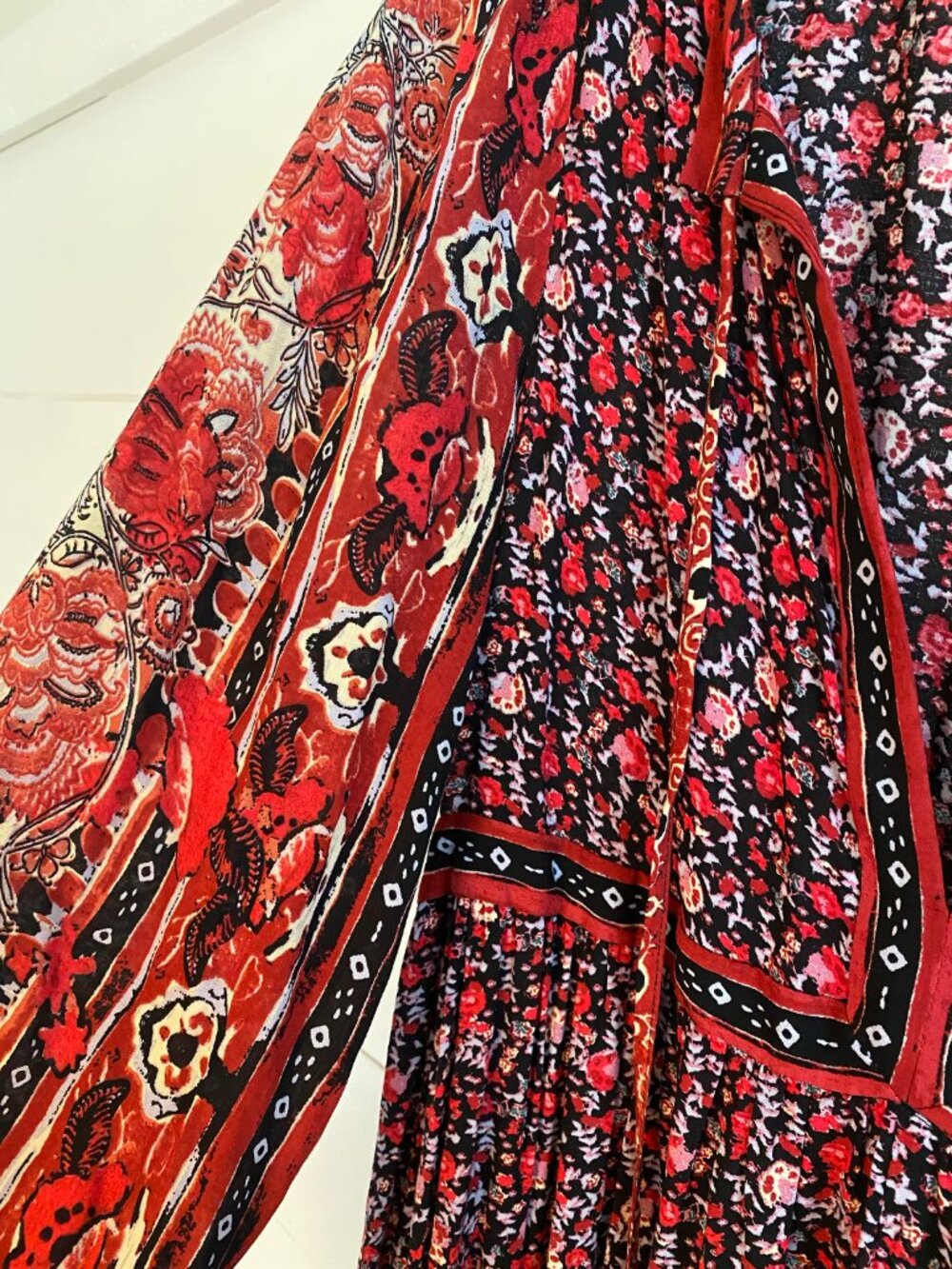 Free People Boho Floral Maxi Dress | Deep V-Neck Tassel | Size Small - Picture 4 of 6